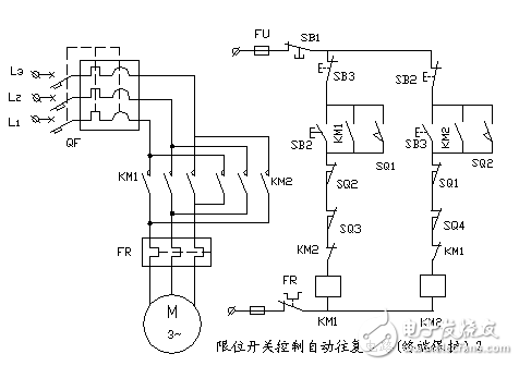 限位開(kāi)關(guān)控制自動(dòng)往復(fù)電路