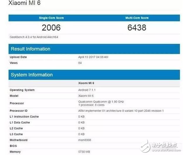 小米6搭載滿血驍龍835跑分曝光！小米6跑分現身GeeKbench數據庫
