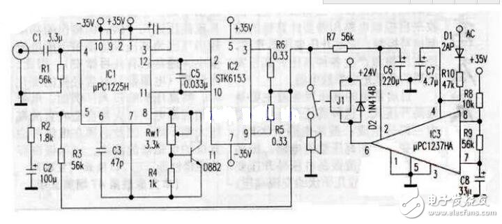 uPC1225H是NEC推出的50W音響驅(qū)動(dòng)電路，芯片內(nèi)部設(shè)置有完善的保護(hù)環(huán)節(jié)，外圍電路雖然略微復(fù)雜了一些，但uPC1225H的輸出電壓偏差只有±5mV，極寬的功率頻帶與極高的轉(zhuǎn)換速率使之比LM3886等集成功放的音色溫暖，柔和且更加耐聽(tīng)。