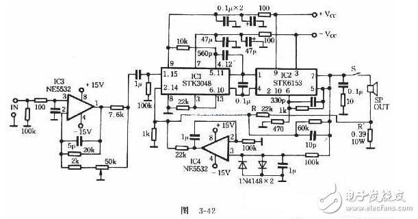 uPC1225H是NEC推出的50W音響驅(qū)動(dòng)電路，芯片內(nèi)部設(shè)置有完善的保護(hù)環(huán)節(jié)，外圍電路雖然略微復(fù)雜了一些，但uPC1225H的輸出電壓偏差只有±5mV，極寬的功率頻帶與極高的轉(zhuǎn)換速率使之比LM3886等集成功放的音色溫暖，柔和且更加耐聽(tīng)。