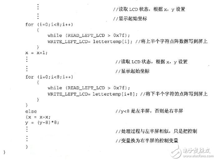 系統中顯示部分的子程序與字模數據結構互相關聯，這里將ASCII字符顯示子程序和單獨顯示漢字字模的子程序列出來，根據這兩個子程序也可以看出顯示部分的顯示程序實現原理