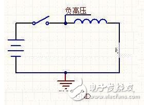 下面是正壓發生器，你不停地扳動開關，從輸入處可以得到無窮高的正電壓。電壓到底升到多高，取決于你在二極管的另一端接了什么東西讓電流有處可去。如果什么也不接，電流就無處可去，于是電壓會升到足夠高，將開關擊穿，能量以熱的形式消耗掉。