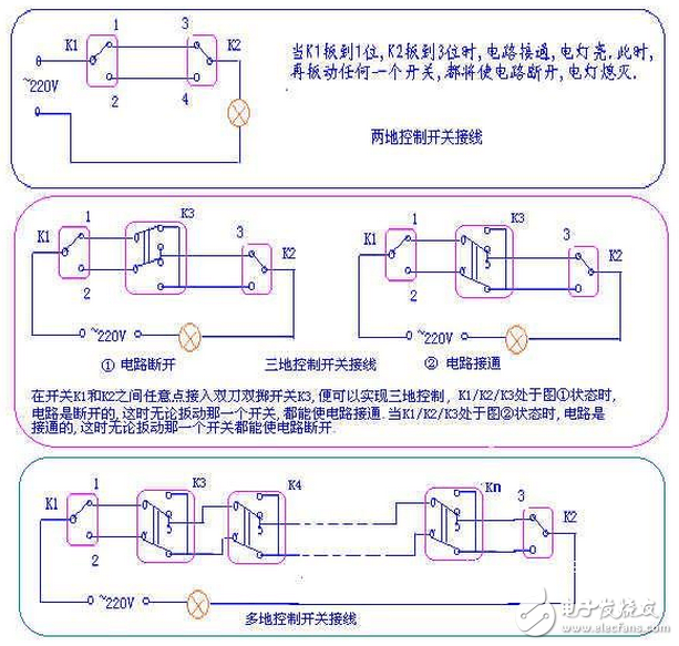 一開三控開關接線圖解_單聯(lián)三控開關接線圖解