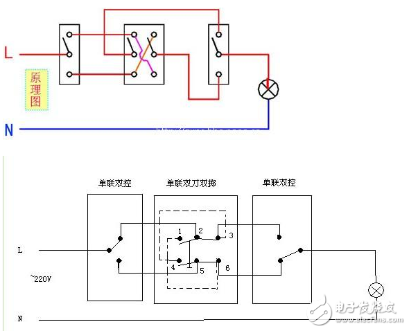 三聯開關接線圖_三聯開關實物接線圖