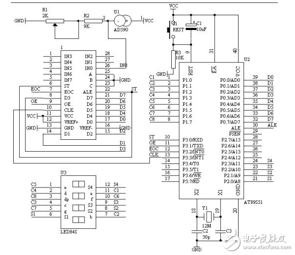 AT89S51單片機設計對照帶電路圖的四位數數字溫度計