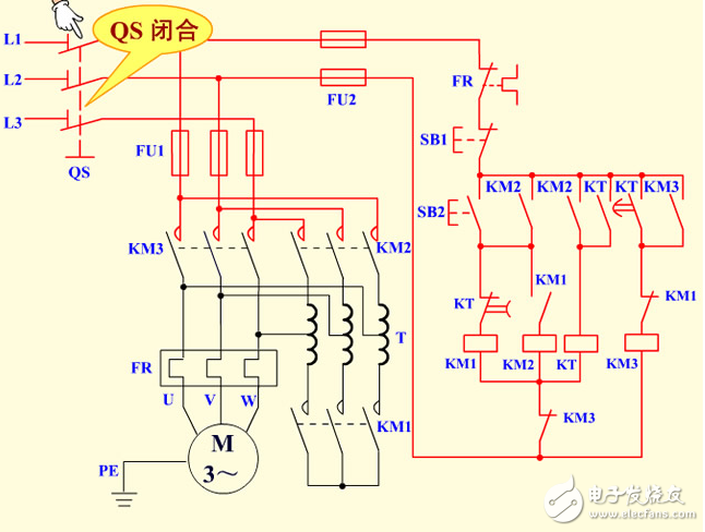 自耦變壓器降壓啟動控制電路組成及工作原理