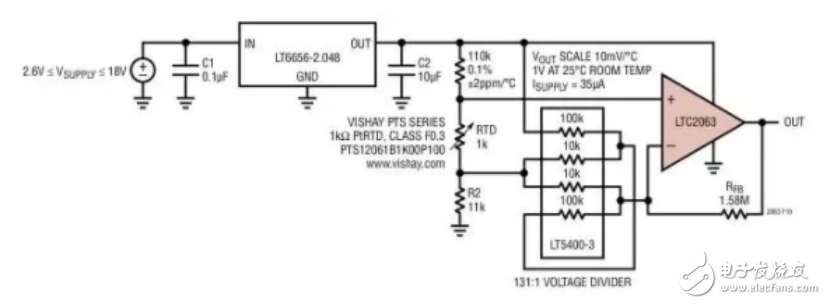 LTC2063低功率鉑電阻溫度檢測器傳感器電路