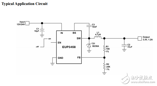 EUP3458-1,1.2A，30V，1.2mhz降壓轉(zhuǎn)換器
