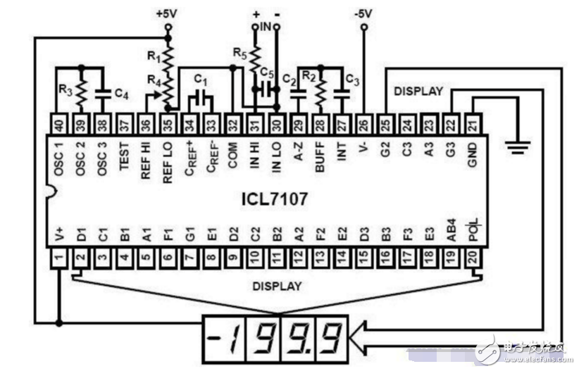 icl7107中文資料詳細（icl7107引腳圖及功能_工作原理及典型應用電路圖）