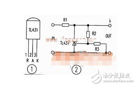 　　工作原理  　　如圖所示，220v電壓經變壓器B降壓、D1-D4整流、C1濾波。此外D5、D6、C2、C3組成倍壓電路（使得Vdc＝60V），Rw、R3組成分壓電路，T1431、R1組成取樣放大電路，9013、R2組成限流保護電路，場效應管K790作調整管（可直接并聯使用）以及C5是輸出濾波器電路等。  　　穩壓過程是：當輸出電壓降低時，f點電位降低，經T1431內部放大使e點電壓增高，經K790調整后，b點電位升高；反之，當輸出電壓增高時，f點電位升高，e點電位降低，經K790調整后，b點電位降低。  　　從而使輸出電壓穩定。當輸出電流大于6A時，三極管9013處于截止，使輸出電流被限制在6A以內，從而達到限流的目的。本電路除電阻R1選用2W、R2選用5W外，其它元件無特殊要求，其元件參數如圖3所示。  　　1  　　2  　　基于TL431的延時定時器電路圖  　　1  　　TL431的無反饋，可以看作一個NPN或N - MOS器件高跨導和精確的2.5V接通電壓 。管頭要小心：TL431的引腳上（+電源）是陰極，較低的（供應） - 陽極 。。。 它的另一個世界。  　　1  　　重負荷（超過100毫安），可以通過完全脫鉤的繼電器或optocouples供電，或與PNP（P - MOS）開關晶體管。為監管機構制定的特殊的PNP類型 - 這些具有低壓降和不需要很多的基極電流。  　　1  　　要添加遲滯（正反饋） - 添加另一個PNP逆變器。從電源紋波穩壓器中分離出來的RS - DS輸入網絡。  　　1  　　基本定時器配置。設置起動電流通過RT為100uA（遠高于基輸入繪制2uA）。開啟延時T1 = 2.5V/U1 *（RT * NO）。斷電延時通常是由負載電流，但你必須考慮電源capacitanca和泄漏（C2，R2）的影響。  　　工作例如：連續兩次在電子管放大器的延遲（45秒，60秒）。齊納穩壓電源供應器（它可以摩托艇沒有它 - 繼電器的電流是相當高的，100mA的）分離定時電容。  　　如果連續兩次延遲有一個相對較小的時間傳播 - 使用單一的定時電容：  　　1