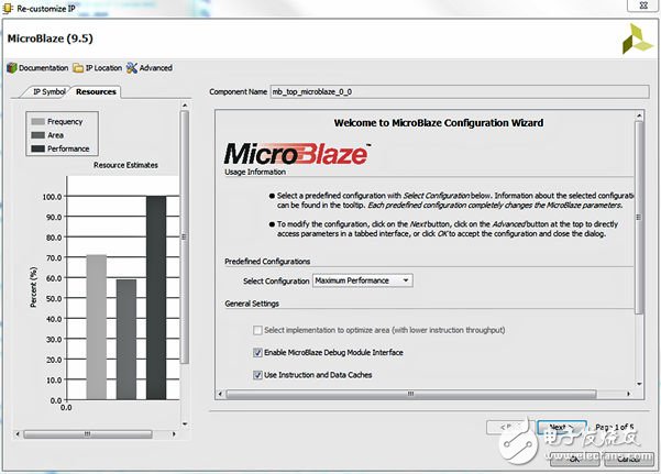 圖 1：選擇 MicroBlaze 的配置。