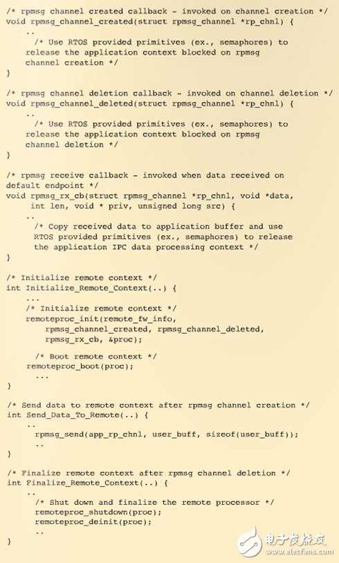 圖 5 –  偽代碼給出了主機環境下關鍵 remoteproc 和 rpmsg API 的使用情況