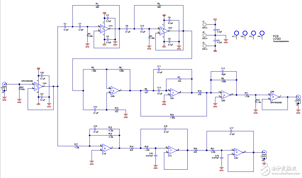 用于雙向揚聲器的模擬有源交叉電路原理圖