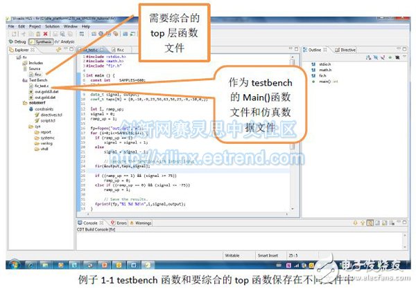  例子1-1 testbench函數和要綜合的top函數保存在不同文件中