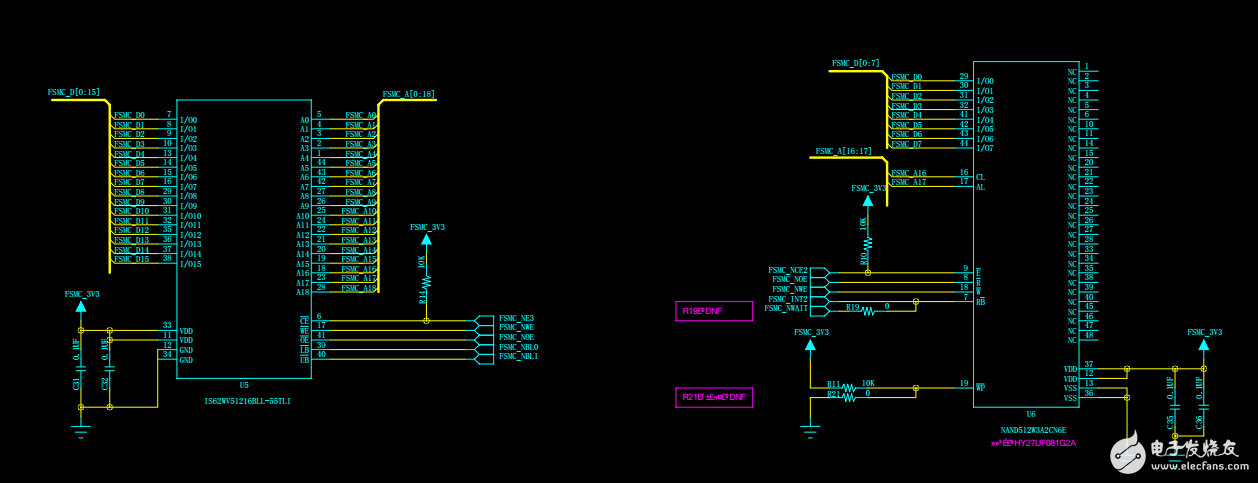 內(nèi)存模塊(SRAM-NOR-NAND)原理圖