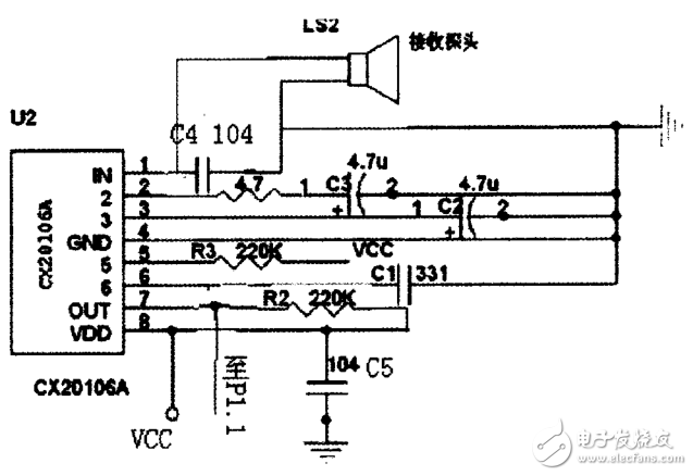 基于CD4053、CX20106的超聲波傳感器應(yīng)用電路圖