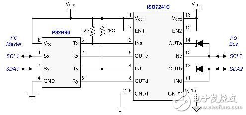  圖 4 多主機應用隔離式 I2C 總線接口