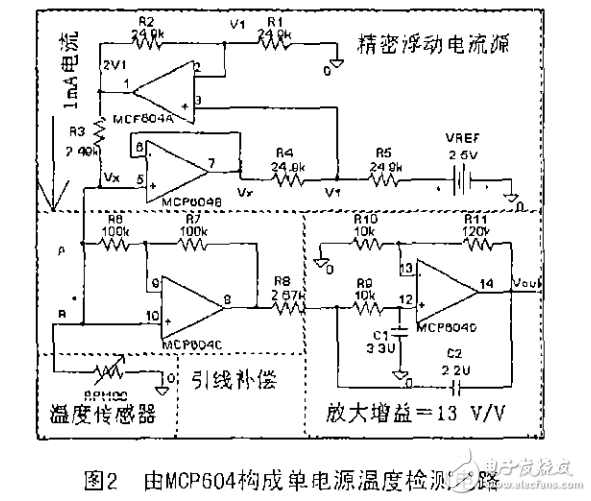 RTD Pt100的一種單電源信號調理電路