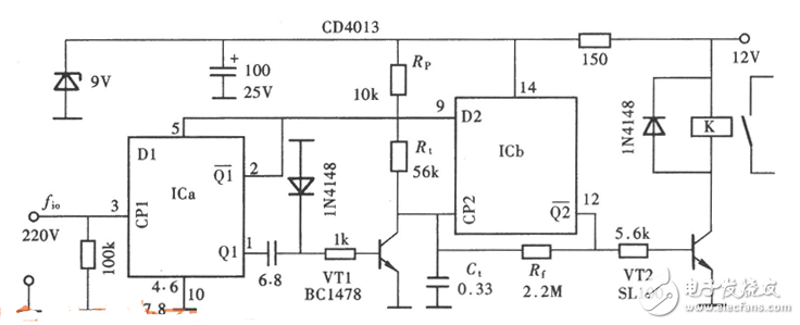 cd4013應用電路圖大全（觸摸開關電/定時器/繼電器/電源頻率檢測器）