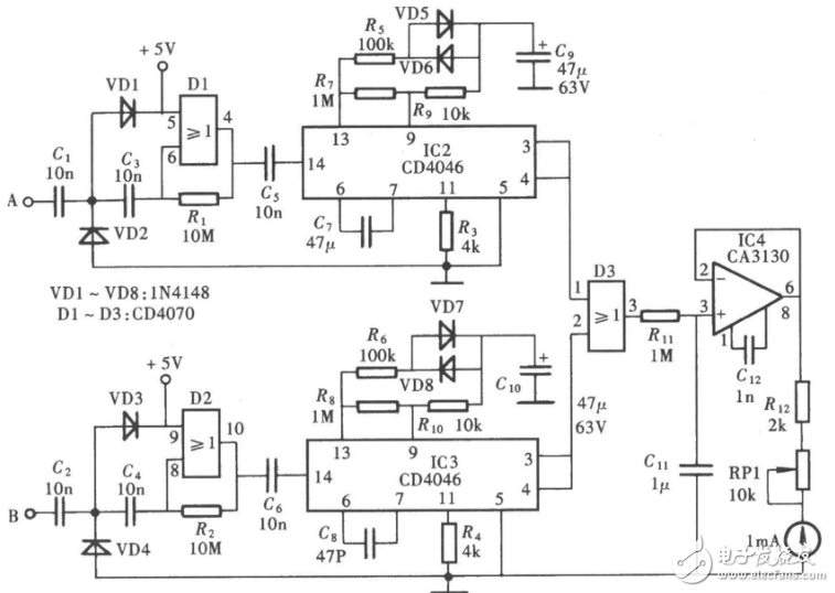 cd4046應(yīng)用電路圖大全（金屬探測(cè)儀/頻率計(jì)/充電器/信號(hào)發(fā)生器）