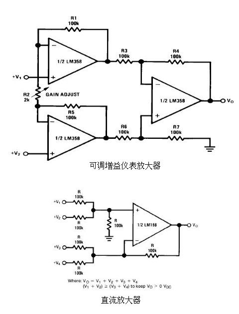 6種簡單電路圖之LM358應用電路圖（直流耦合低通RC有源濾波器 低漂移峰值檢測器）